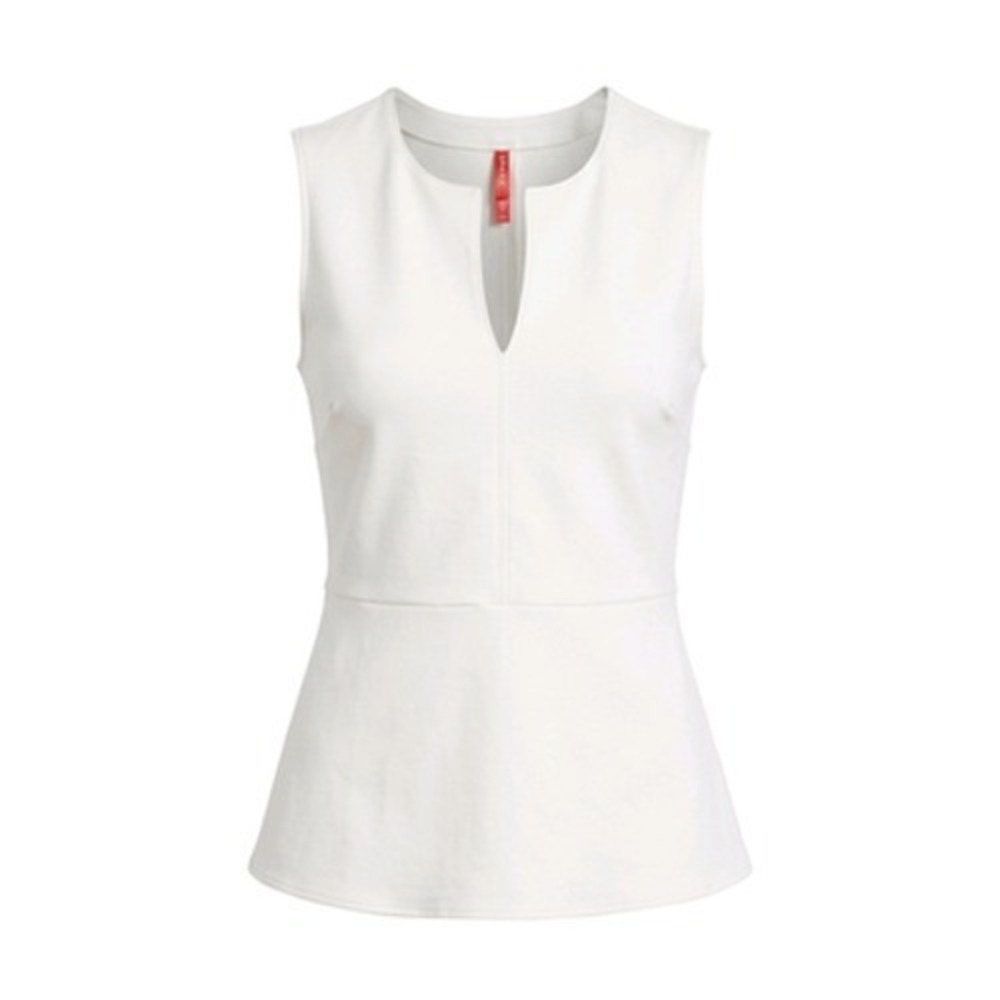 Spanx Ponte Contrast Tie Tank Top Women XL White V Neck Tunic Stretch Knit